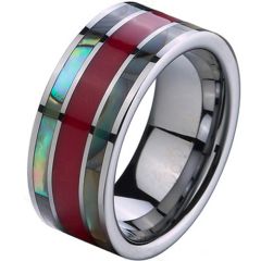 (Wholesale)Tungsten Carbide Ceramic Abalone Shell Ring - TG2762
