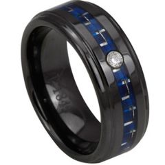 (Wholesale)Black Tungsten Carbide Carbon Fiber & CZ Ring-2791
