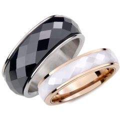 (Wholesale)Tungsten Carbide Ring With White/Black Ceramic-2811