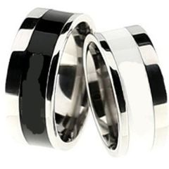 (Wholesale)Tungsten Carbide Ring With White/Black Ceramic-2813