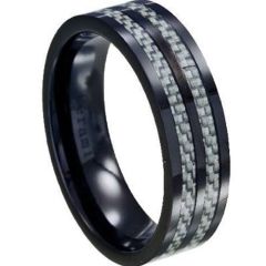(Wholesale)Black Tungsten Carbide Ring With Carbon Fiber-TG2814