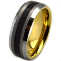 (Wholesale)Tungsten Carbide Black Gold Beveled Edges Ring-2876AA