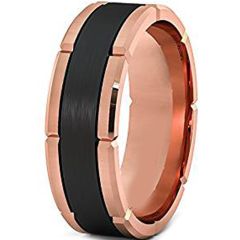 (Wholesale)Tungsten Carbide Black Rose Horizontal Groove Ring-29