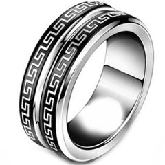 (Wholesale)Tungsten Carbide Triple Groove Greek Key Ring - TG3001