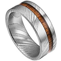 (Wholesale)Tungsten Carbide Damascus Wood Ring - TG3007BB