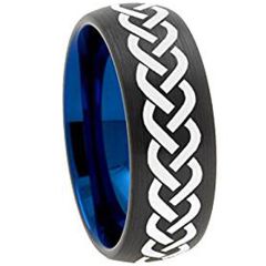 (Wholesale)Tungsten Carbide Black Blue Dome Celtic Ring-3014
