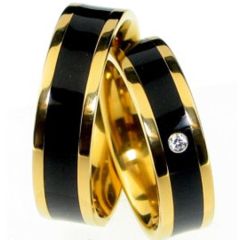 (Wholesale)Tungsten Carbide Black Gold Ring - TG3016