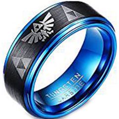 (Wholesale)Tungsten Carbide Black Blue Legend of Zelda Ring-305