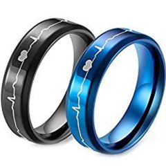 (Wholesale)Tungsten Carbide Heartbeat Beveled Edges Ring - TG309