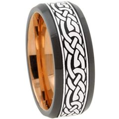 (Wholesale)Tungsten Carbide Black Rose Beveled Edges Ring-3156