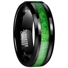 (Wholesale)Black Tungsten Carbide Maple Inlays Ring - TG3204