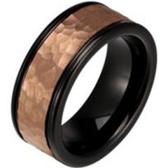 (Wholesale)Tungsten Carbide Black Rose Hammered Ring - TG3239AA