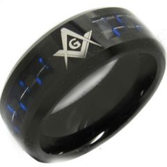 (Wholesale)Tungsten Carbide Masonic Carbon Fiber Ring-TG3253CC