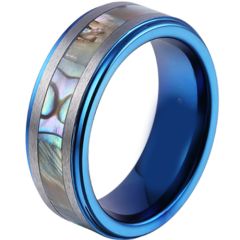 (Wholesale)Blue Tungsten Carbide Abalone Shell Ring - TG3271