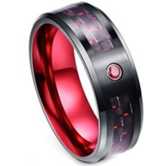 (Wholesale)Tungsten Carbide Black Red Carbon Fiber Ring - TG3280