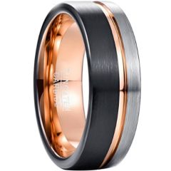 (Wholesale)Tungsten Carbide Black Rose Offset Groove Ring-4494