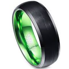 (Wholesale)Tungsten Carbide Aluminum Black Green Ring-3386