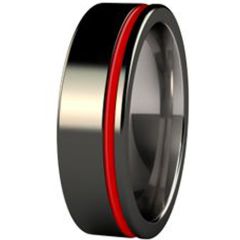 (Wholesale)Tungsten Carbide Black Red Offset Groove Ring-340AA