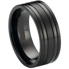 (Wholesale)Black Tungsten Carbide Four Grooves Ring - TG3416