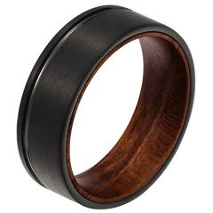 (Wholesale)Tungsten Carbide Offset Groove Wood Ring - TG3456