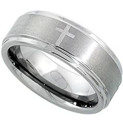 (Wholesale)Tungsten Carbide Cross Step Edges Ring - TG3457