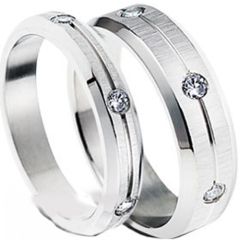 (Wholesale)Tungsten Carbide Center Groove Three-stone Ring-3487