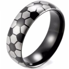 (Wholesale)Black Tungsten Carbide Soccer Pattern Ring - TG3490BB