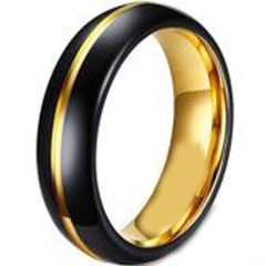 (Wholesale)Tungsten Carbide Black Gold Center Groove Ring-3519AA