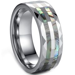 (Wholesale)Tungsten Carbide Faceted Abalone Shell Ring - TG3568