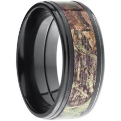 (Wholesale)Black Tungsten Carbide Camo Step Edges Ring - TG3572