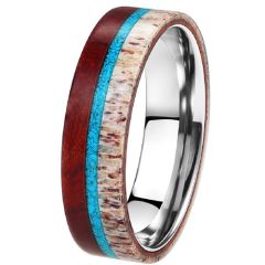 (Wholesale)Tungsten Carbide Deer Antler Turquoise Wood Ring-3573
