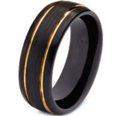 (Wholesale)Tungsten Carbide Black Gold Double Groove Ring-3593