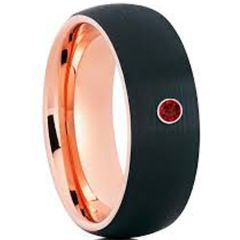 (Wholesale)Tungsten Carbide Black Rose Ring With Created Ruby-3619