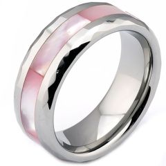 (Wholesale)Tungsten Carbide Faceted Abalone Shell Ring - TG3638