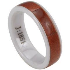 (Wholesale)White Ceramic Ring With Wood - TG3663