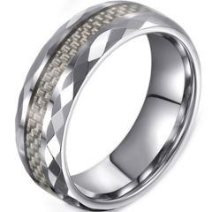 (Wholesale)Tungsten Carbide Faceted Carbon Fiber Ring-3674