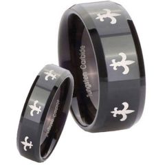 (Wholesale)Black Tungsten Carbide Fleur De Lis Ring - TG3678