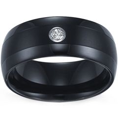 (Wholesale)Black Tungsten Carbide Ring With Cubic Zirconia-3679