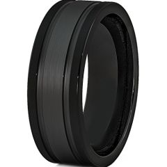 (Wholesale)Black Tungsten Carbide Double Groove Ring - TG371AA
