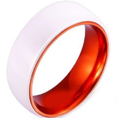 (Wholesale)White Ceramic Orange Aluminum Two Tone Ring - TG3799