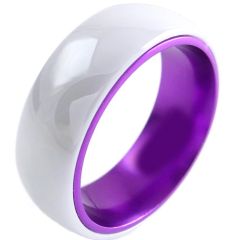 (Wholesale)White Ceramic Purple Aluminum Two Tone Ring - TG3813