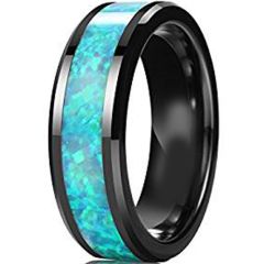 (Wholesale)Black Tungsten Carbide Imitate Opal Ring - TG3827AA