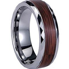 (Wholesale)Tungsten Carbide Faceted Wood Ring - TG3879