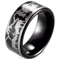 (Wholesale)Black Tungsten Carbide Outdoor Hunting Ring - TG388