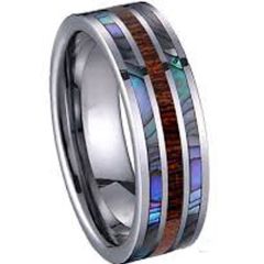(Wholesale)Tungsten Carbide Wood Abalone Shell Ring - TG3881