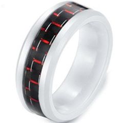 (Wholesale)White Ceramic Ring With Carbon Fiber - TG3883