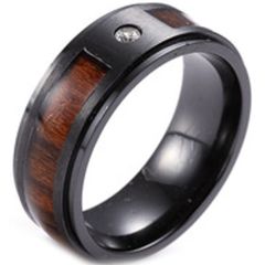 (Wholesale)Black Tungsten Carbide Wood Ring With CZ - TG3885