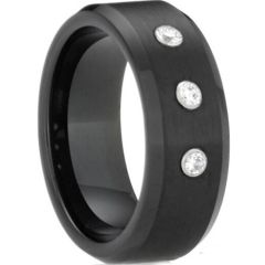(Wholesale)Black Tungsten Carbide Three-stone Ring-TG3888
