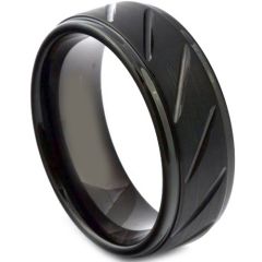 (Wholesale)Black Tungsten Carbide Diagonal Groove Ring - TG3904