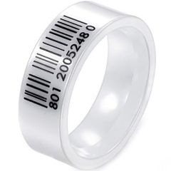 (Wholesale)White Ceramic Barcode Ring - TG3948